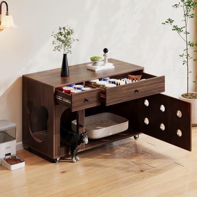 Verplaatsbare kattenbakkast - kattenhuis - met uitneembare bak - geurafscheidende ontwerp - zonder kattentoilet - 100x45x66 cm - walnootkleur