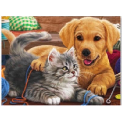 Rubye® -Diamond Painting Set 40x30 cm – Kitten & Puppy – Compleet Pakket – DIY Hobby