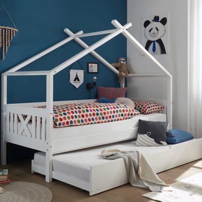 Bedhuisje Leona 90x200 - Wit - Emob - Huisbed - Wit - Hout Eenpersoons Normaal Bed
