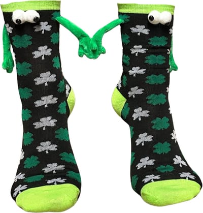 Geluk Sokken met Magnetische Handjes, Ogen en Klavertjes - Kinderen/Dames maat 35-40 - Grappig/Iers/St.Patricks Day