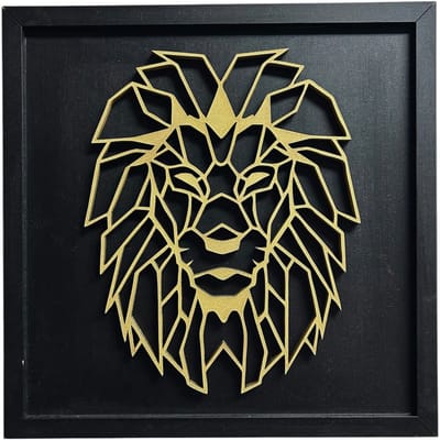 Leeuw wanddecoratie - Omlijsting - Geometrisch - 30x30cm - Muurdecoratie - Dier - Houten wanddecoratie - Dieren - Wanddecoratie - Wandbord