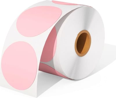 Stickers op rol 35mm rond - 6x Rolx 1000 ronde etiketten per rol (6000 stujs) - mat fluor roze labels op rol - Thermal label Stickers Gekleurd