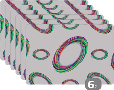 Placemat - Placemats kunststof - Ring - Regenboog - Patronen - 45x30 cm - 6 stuks - Hittebestendig - Anti-Slip - Onderlegger - Afneembaar