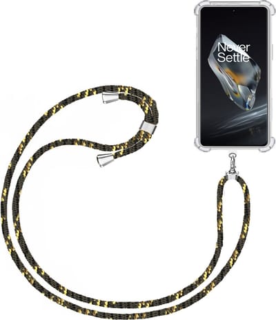 Telefoonkoord + Hoesje Geschikt voor OnePlus 12 - Lengte Verstelbaar - Telefoonketting - Shock Proof Case - Zwart Goud