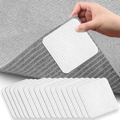 16-delige Zelfklevende Antislip Tapijttape, Witte Vierkante Gripstrips voor Vloerkleden - Wasbaar en Herbruikbaar Tapijtbeschermer, Geschikt voor Diverse Vloerkleden (10x10cm)