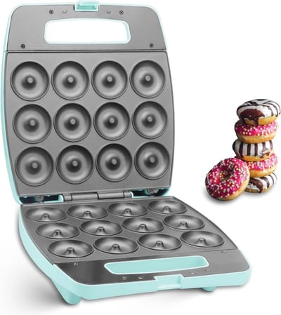 Mini Donut Maker - Donutmachine Bakvorm - Thuis Gebak Maken - Maakt 12 Donuts - 1400 Watt - Aqua