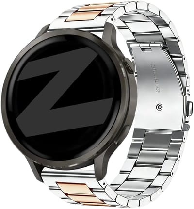 Bandz Stalen 'Classic' Bandje geschikt voor Garmin Vivoactive 4s / Vivomove 3s / Venu 4 - 41mm / Venu 3s / Venu 2s / Forerunner 265s / Forerunner 255s - Zilver/Roségoud