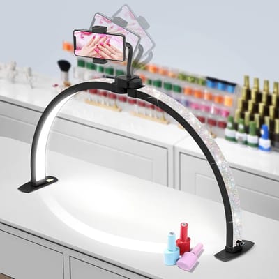Professionele halve maan led tafellamp met telefoonhouder voor nagelstyling en wimpers