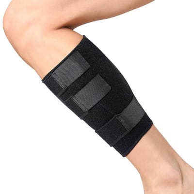 Verstelbare kuitbandage voor compressie, ondersteuning van de kniepees en bescherming van het scheenbeen