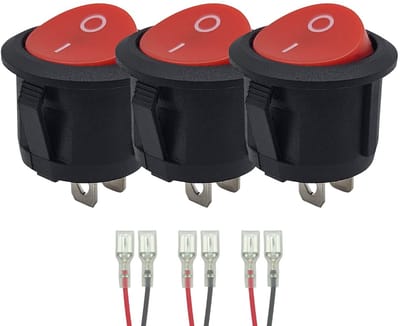 ProRide Wipschakelaar ON/OFF KCD2-202 - met Aansluitkabels - 2-pins - Rond ?20mm - 250V/6A - Rood - 3 stuks