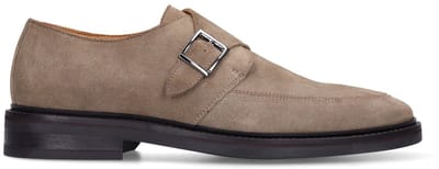 Manfield - Heren - Taupe suède gespschoenen - Maat 40