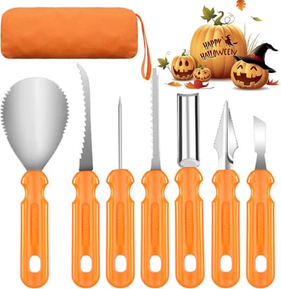 Pompoensnijset 7-delig RVS - Professioneel Gereedschap voor Halloween Decoratie