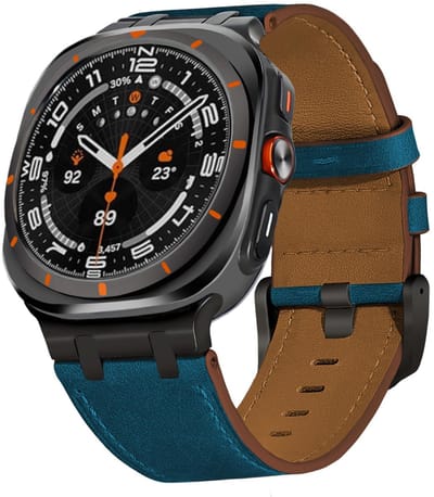 Leren bandje - geschikt voor Samsung Galaxy Watch Ultra (47mm) / Ultra 2025 (47mm) - leer met gespsluiting - donkerblauw met zwarte gesp