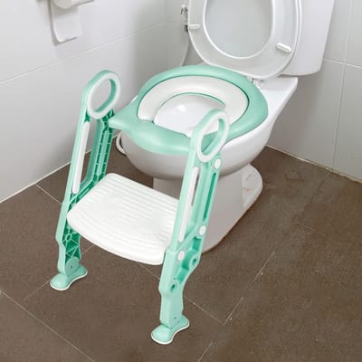 Kinder Toiletbril - Zindelijkheidstrainer Potje - Zindelijk Leren - Verstelbaar Met Trapje - 1-7 Jaar - Wit Lichtgroen