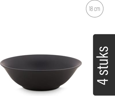vtwonen - Kommen - Set van 4 - Mat Zwart - Porselein - Ø 18cm