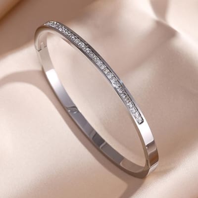 5/1 Stuks Sprankelende Zirkonia Ingelegde Roestvrij Staal Armband Set Voor Vrouwen Stapelbare Armbanden Mode Niet Verkleurende Sieraden Cadeau beige