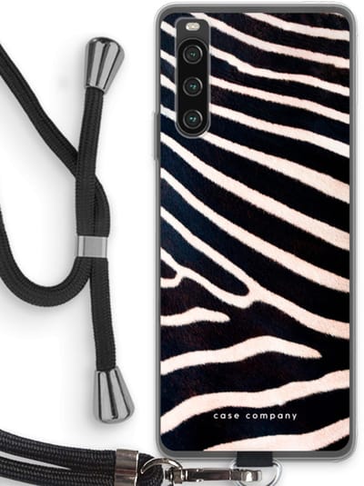 Case Company® - Hoesje met koord geschikt voor Sony Xperia 10 IV hoesje met Koord - Zebra - Telefoonhoesje met Zwart Koord - Bescherming aan alle Kanten en Over de Schermrand