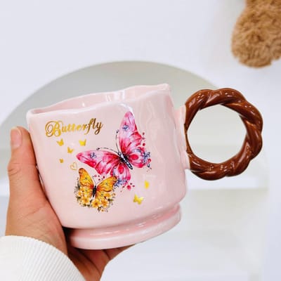 Hoge Waarde Grote Capaciteit Waterbeker Vlinder Mok Handvat Enkele Beker Kleine Cadeauset Cadeaudoos Keramiek 350ML brown