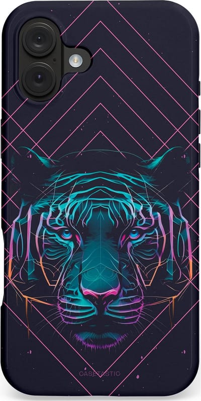 Casetastic hoesje geschikt voor Apple iPhone 16 Plus - MagSafe - Dubbellaagse bescherming - Neon Tijger - Fashion Case - Donkerblauw