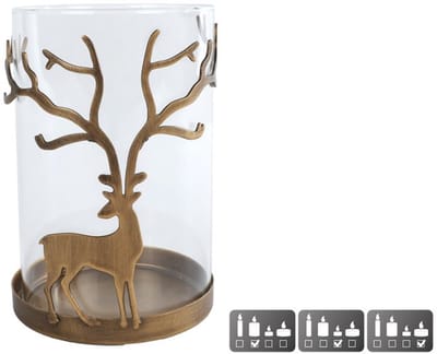 Windlicht Deer goud glas decoratief sfeerlicht 9x9x13,5cm.