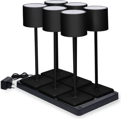 LED's Light Set van 6 tafellampen met oplaadstation - Draadloos en oplaadbaar - Binnen en buiten - Zwart