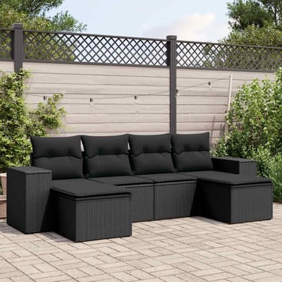 vidaXL - 6-delige - Loungeset - met - kussens - poly - rattan - zwart