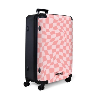 NoBoringSuitcases.com® - Koffer groot - Reiskoffer lichtgewicht - Golvende roze geruite print - Rolkoffer met 4 wielen - Grote trolley XL - 98 liter bagage