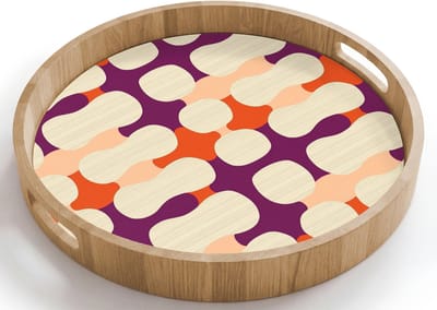 Dienblad rond 40x40 cm - Schootdienblad hout - Modern - Patroon - Kleurrijk - Borrelplank rechthoek - Plateau houten dienbladen