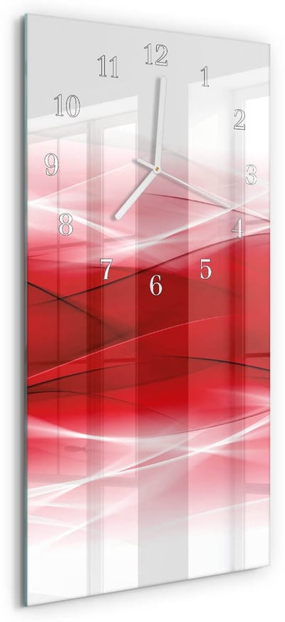 Tulup Wandklok - Abstractie Wandklok Glas Decoratie - 30x60 cm - Rood Gekleurde Glazen Klok - Witte Handen - Rechthoekige Wandklok - Wandklok Glas Decoratie - Gekleurde Glazen Klok
