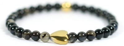 Heaven Eleven KIDS - meisjes - armband - edelsteen- zwart - agaat - 4mm - Goud - pyrite - hart