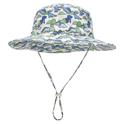 1 stuk baby zonnehoed en zonnebril, UV-bescherming UPF 50+ en brede rand vissershoed voor kinderen, zonbeschermende zomer emmerhoed met verstelbare kinband, strandhoed voor meisjes en jongens（XS：44-46cm） - Dinosaur