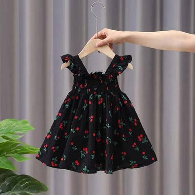 Robe dos nu pour fille, robe d'été, jupe fleurie à manches volantées, gilet, robe de princesse 90 noir