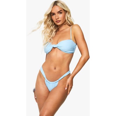 boohoo Dames Badmode Essentials Geplooide Slip | Powder Blue | Maat: 14