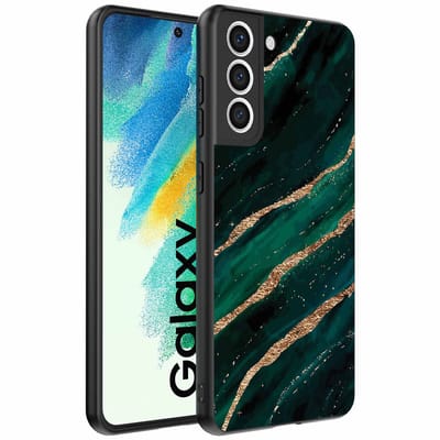 Geschikt voor Samsung Galaxy S21 FE Telefoonhoesje met marmer opdruk - TPU backcover case marble design - Groen Goud - Smartphonica geschikt voor Samsung Galaxy S21 FE