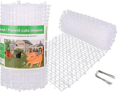 Kattenwerende mat - 200*30 cm - Kattenafweermat - Kunststof kattenafweermat met spikes - Afweernet met spikes - Op maat te knippen - Met 8 U-vormige spikes - Kunststof spikes voor tuinen en hekken om kleine huisdieren af ​​te weren - Wit