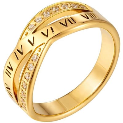 Bague tendance en acier inoxydable avec chiffres romains noués en croix creuse pour femmes et hommes, bijoux de fête de mariage, cadeau 8 beige