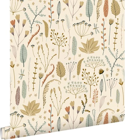 ESTAhome behang veldbloemen vergrijsd olijfgroen - 50 x 900 cm - 131163
