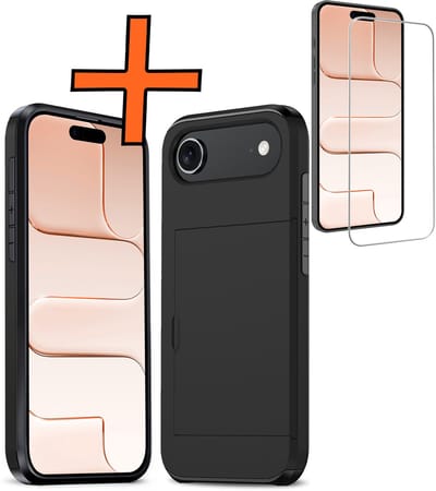 Hoesje Geschikt voor iPhone Air Hoesje Pasjeshouder Shockproof Hard Case Met Screenprotector - Hoesje Geschikt voor iPhone Air Hoes Met Kaarthouder - Zwart