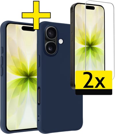 Hoesje - Met 2x Screenprotector - Geschikt voor Apple iPhone 17 - Sterk & Shockproof - Back Cover - Siliconen Case - Telefoon Hoes - Telefoonhoesjes - Donkerblauw