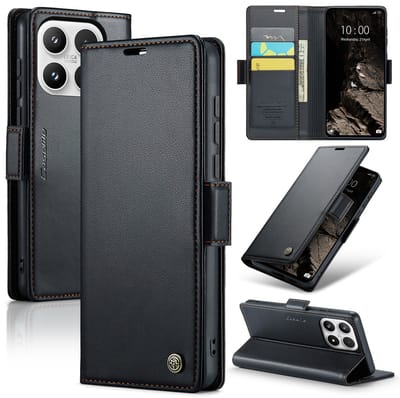 CaseMe Wallet Case met RFID Bescherming Kaarthouder en Magneetsluiting voor Xiaomi 17 _ Zwart