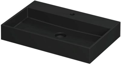INK United Wastafel Porselein met 1 Kraangat incl. Porseleinen Click Plug en Verborgen Overloop Systeem - 700x450x110 mm - Mat Zwart