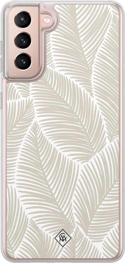 Casimoda® hoesje - Geschikt voor Samsung Galaxy S21 Plus - Palmy Leaves Beige - 2-in-1 case - Schokbestendig - Natuur - Verhoogde randen - Bruin/beige, Transparant