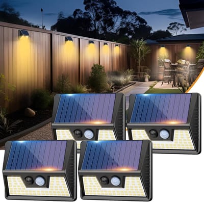 Zonne lampen voor buiten met bewegingssensor - 4 stuks waterdichte LED schijnwerper - 270° warm wit muur licht voor tuin of garage