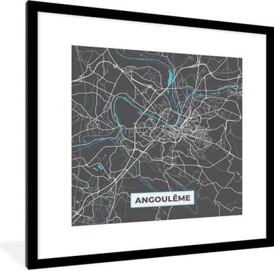 Fotolijst incl. Poster - Frankrijk - Stadskaart - Plattegrond - Kaart - Angoulême - 40x40 cm - Posterlijst