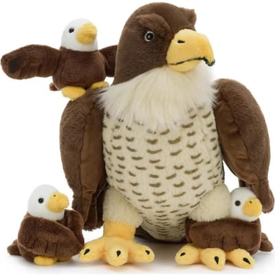 4 Stuks Slechtvalk Pluche Familie Set Grote Ouder 14Inch met 3 Afneembare Babyvogels Magic-Ta United States beige