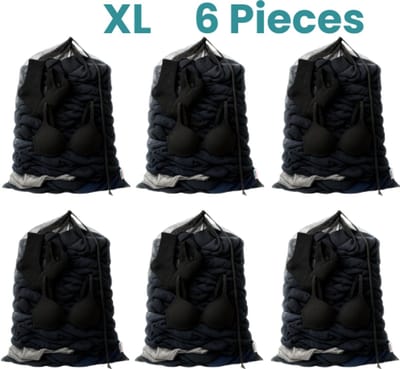 NORDIX Waszak Groot XL - 60x90CM - Waszakken - 6 Stuks - Laundry Bag - Wasnet - Waszakje - Treksysteem - Trekbandsluiting - Polyester - Schoenenzak - BLACK