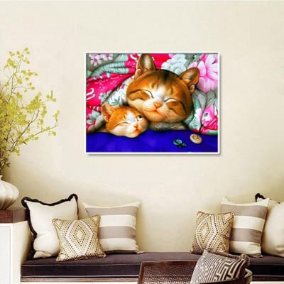 Diamant schilderij met ronde stenen dier volledige diamant borduurwerk kat strass foto woondecoratie 20X30CM blue