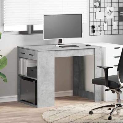 vidaXL - Bureau - met - lade - en - plank - 102x62x77,5 - cm - bewerkt - hout - betongrijs
