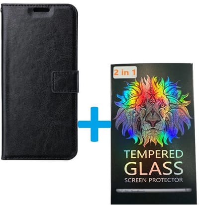 Portemonnee Book Case Hoesje + 2x Screenprotector Glas Geschikt voor: Samsung Galaxy A16 - Zwart