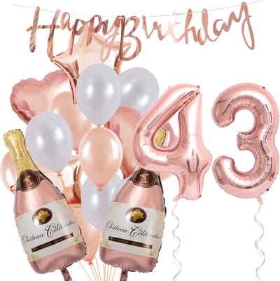 43 Jaar Verjaardag Cijferballon 43 - Feestpakket Snoes Ballonnen Pop The Bottles - Rose White Versiering